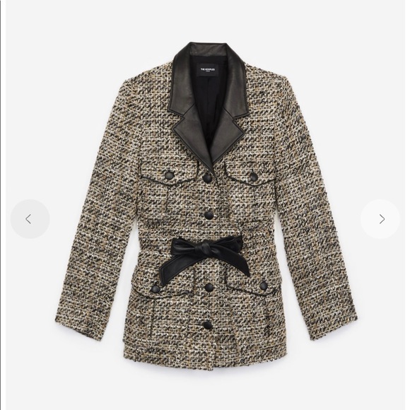 The Kooples Jackets & Blazers - FITTED GREY TWEED JACKET WITH LEATHER DETAILS